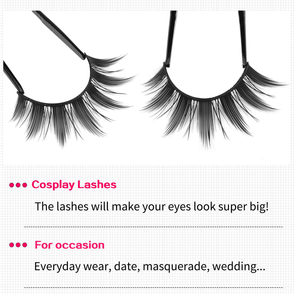 ALICROWN HAIR Manga-lashes blend wet-look lashes with spiked tails for dramatic flair.