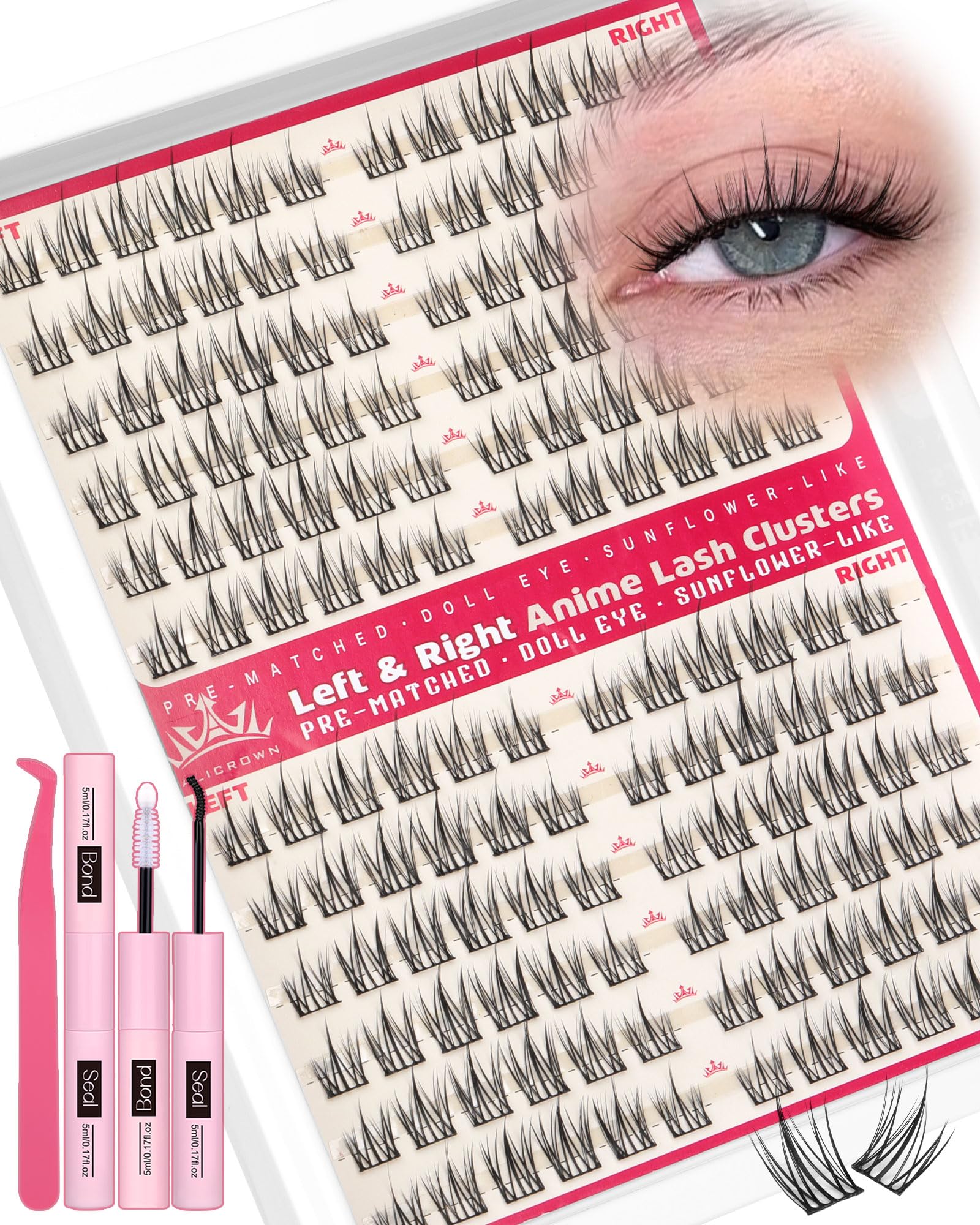ALICROWN HAIR short lash clusters left-right kit for symmetrical eyes.