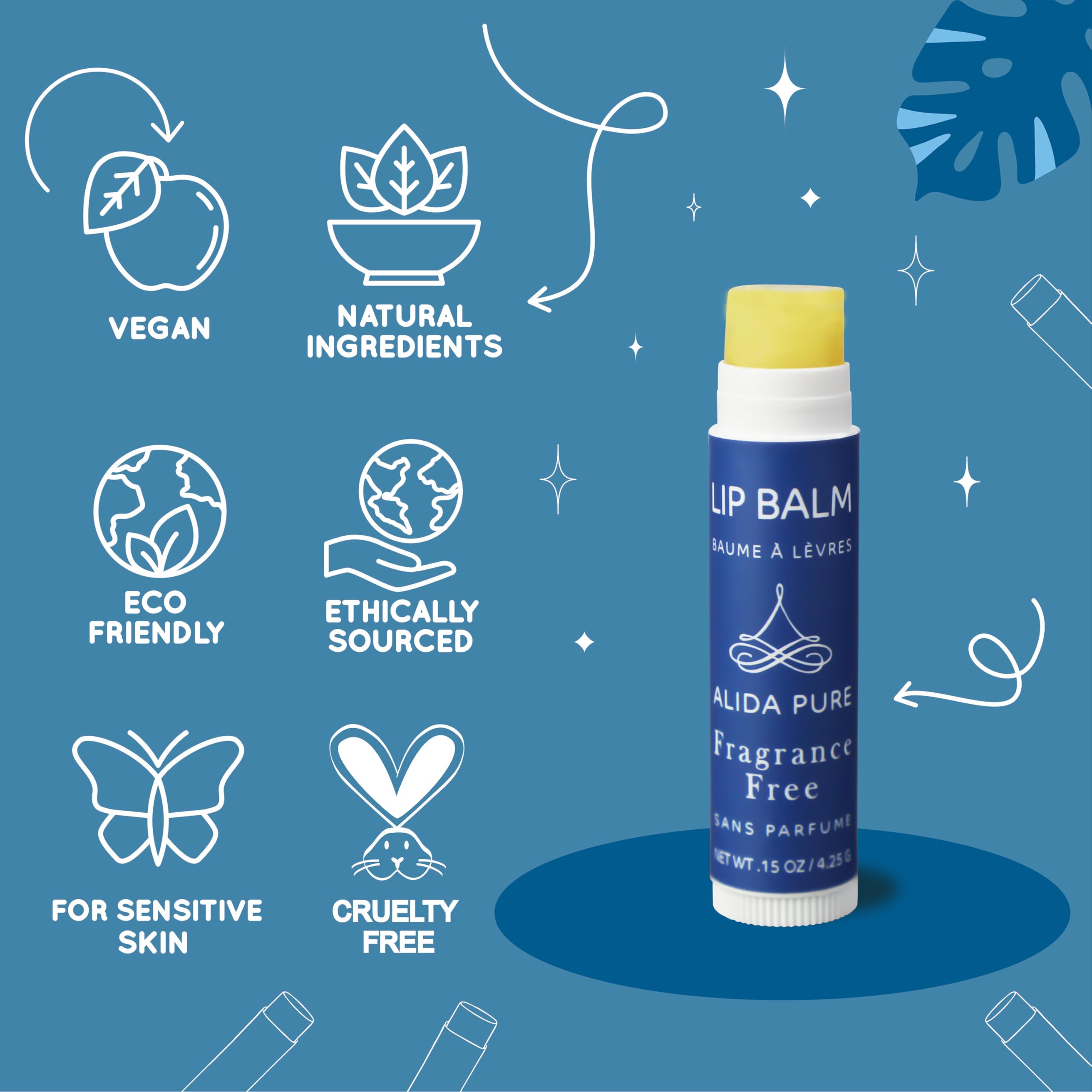 Avocado and jojoba oils in the balm for nourishing lip care.