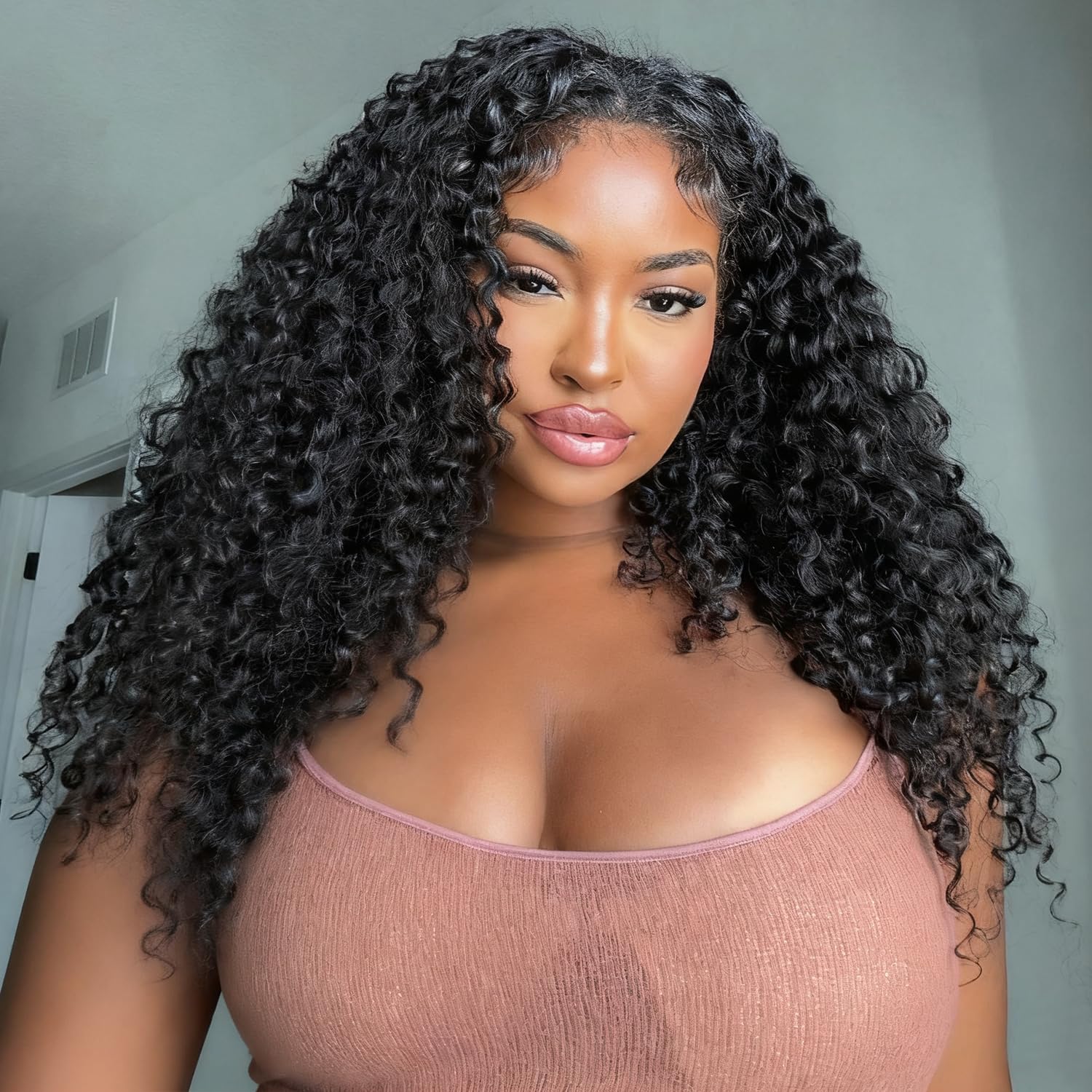 ALIDIDI Super Mini Knots kinkycurly half wig closeup shows natural texture blending