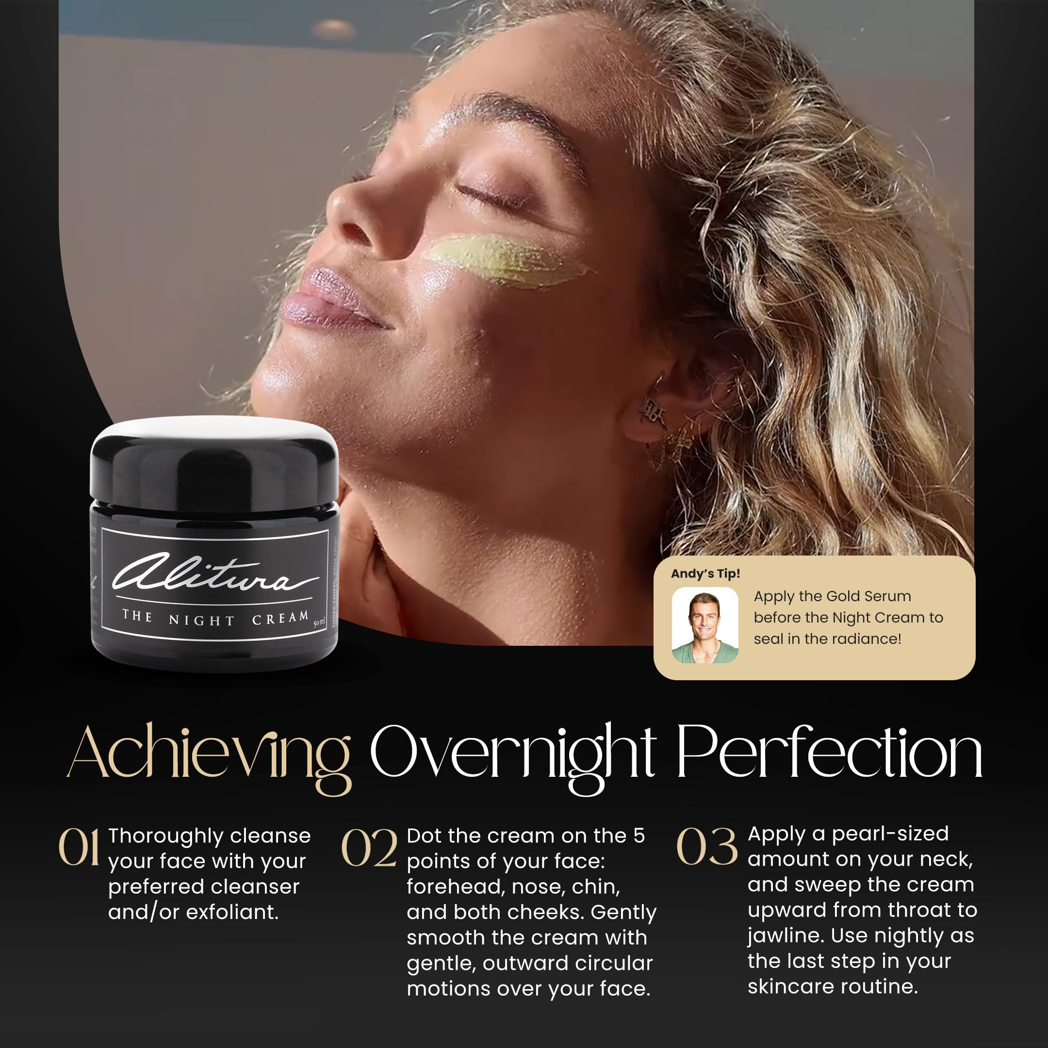 Edelweiss and gardenia cell-active blend supporting elasticity and firmness.