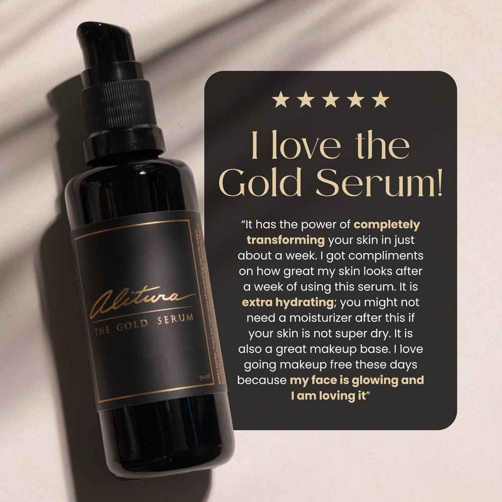 Alitura Gold Serum application on skin demonstrates smooth, even spreading.