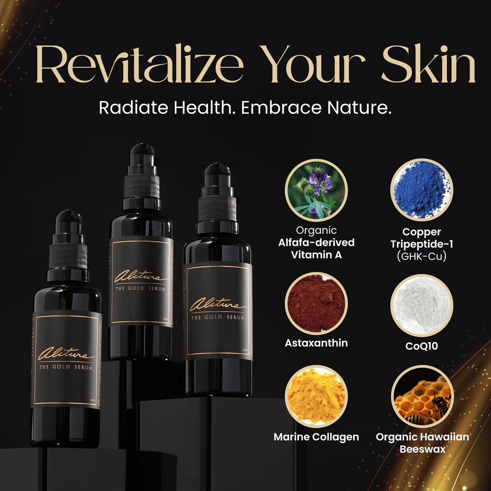 Alitura Gold Serum golden drop on skin suggests quick hydration.