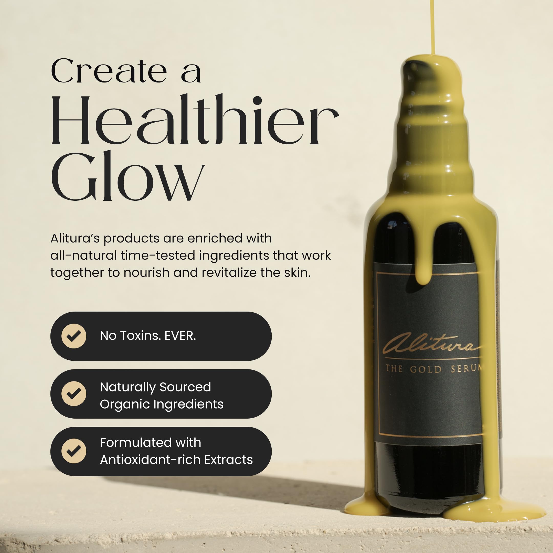 Alitura Gold Serum packaging box conveys clean, toxin-free luxury.