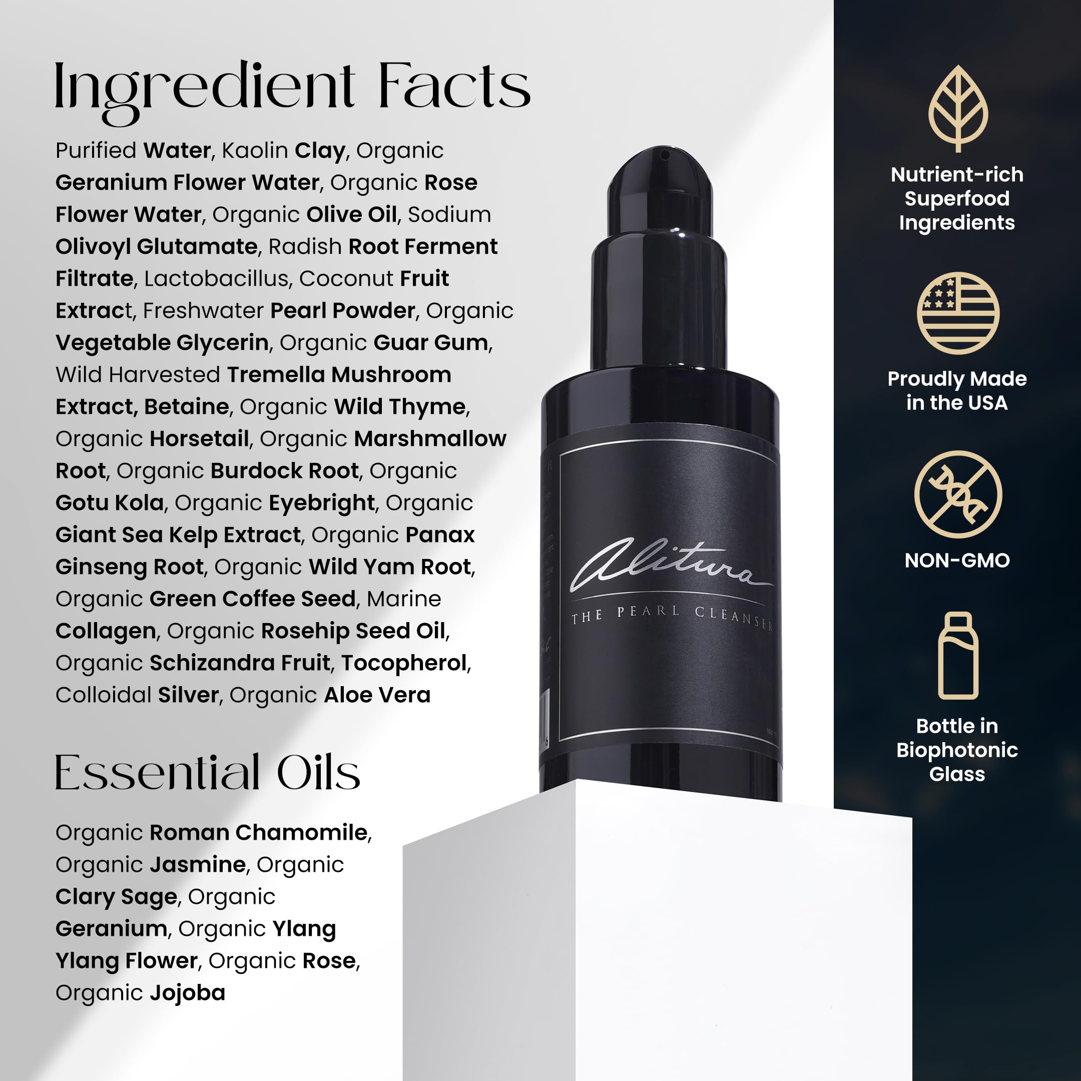 Alitura Pearl Facial Cleanser foam in hand for gentle cleansing and smooth skin