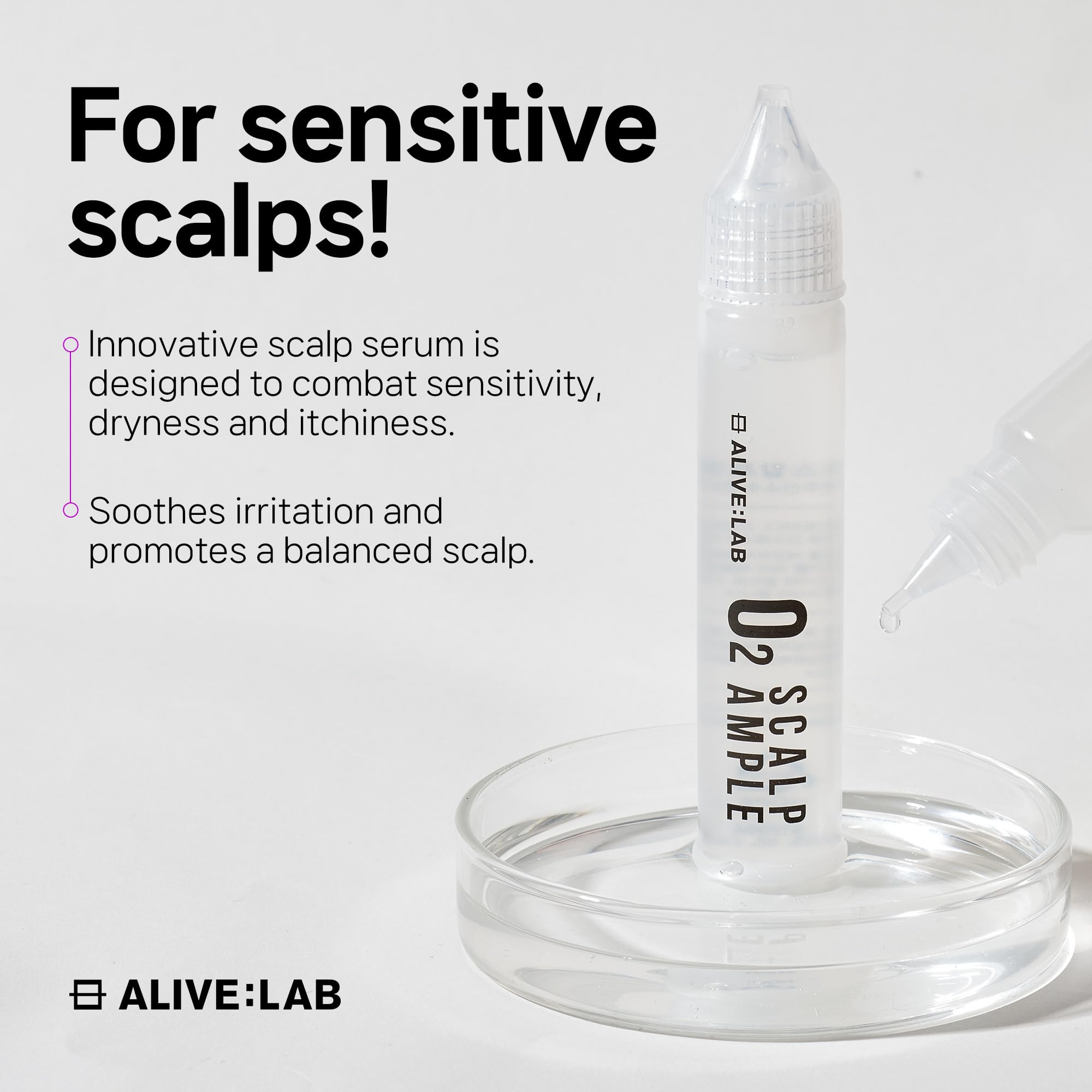 ALIVE:LAB ALIVELAB O2 Scalp Ampoule dropper demonstrates precise, easy application.