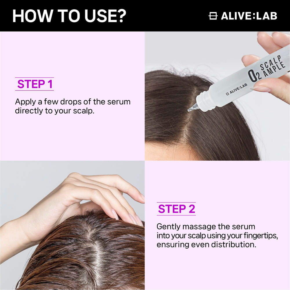 ALIVE:LAB ALIVELAB O2 Targeted itch relief depiction signals comfort for irritated scalps.