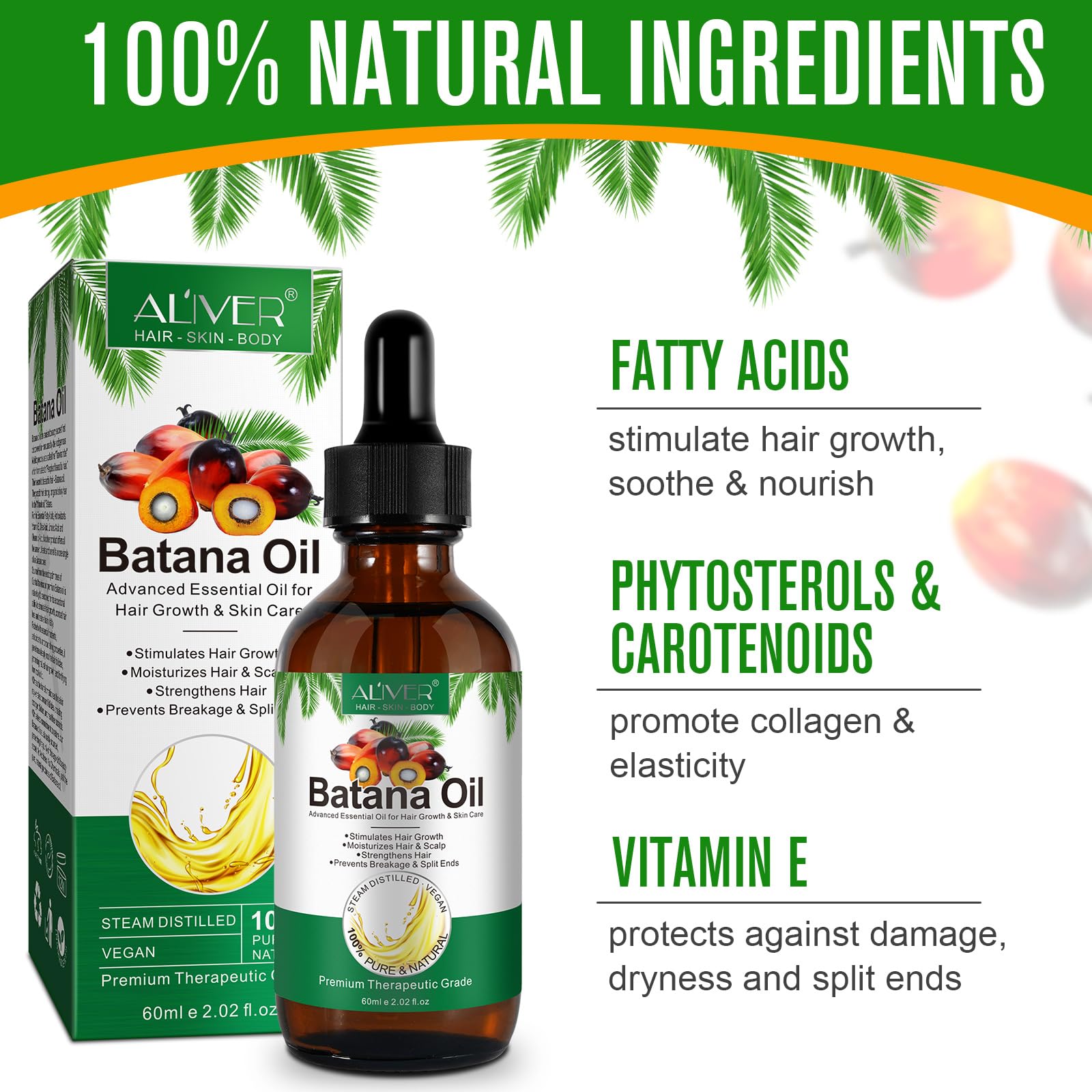Hands applying ALIVER Batana Oil to hair for nourishment.