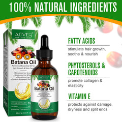 Hands applying ALIVER Batana Oil to hair for nourishment.