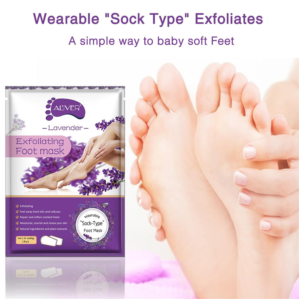 ALIVER Foot Peel Mask step 2 application shows covering feet.