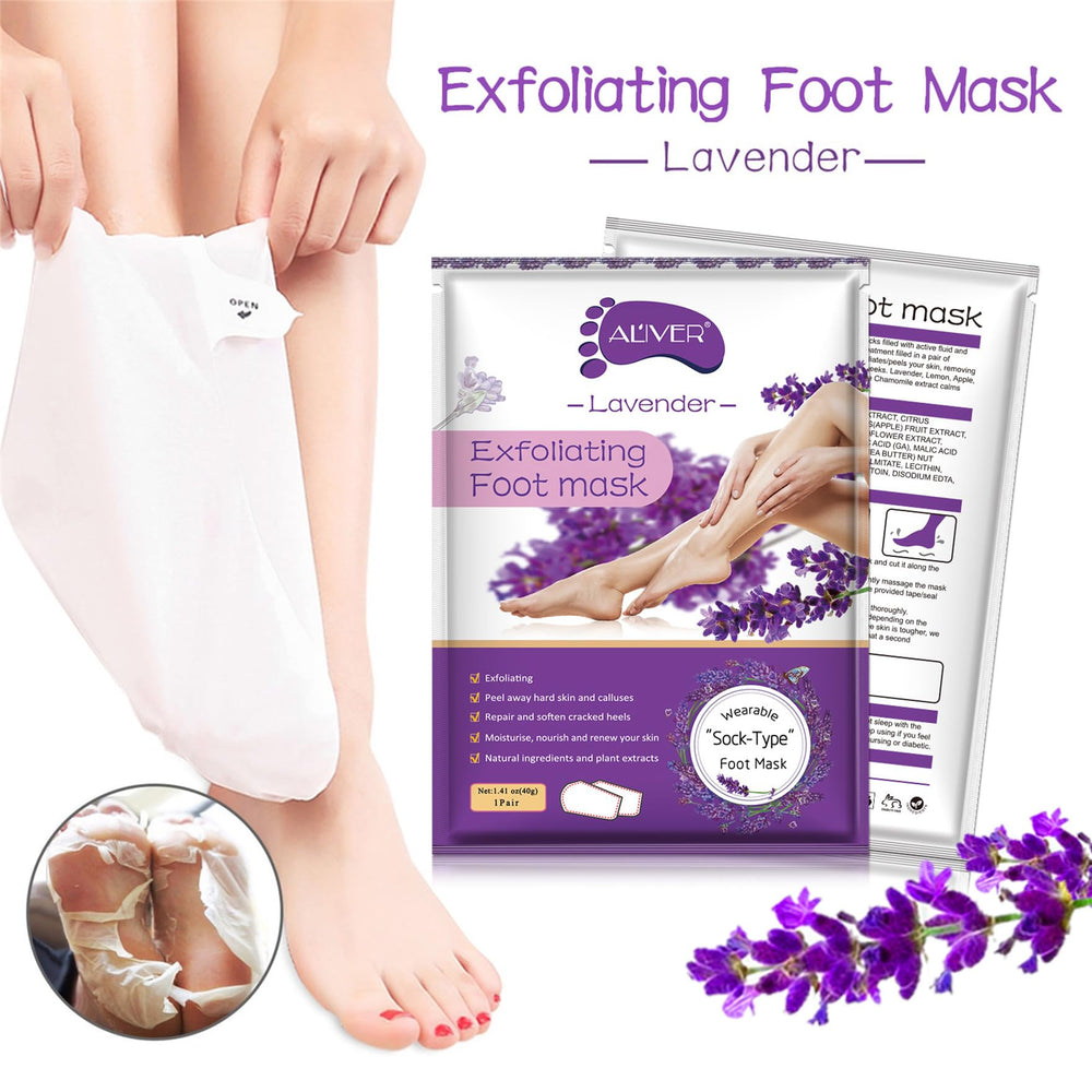 Close-up of ALIVER Foot Peel Mask texture for exfoliation.