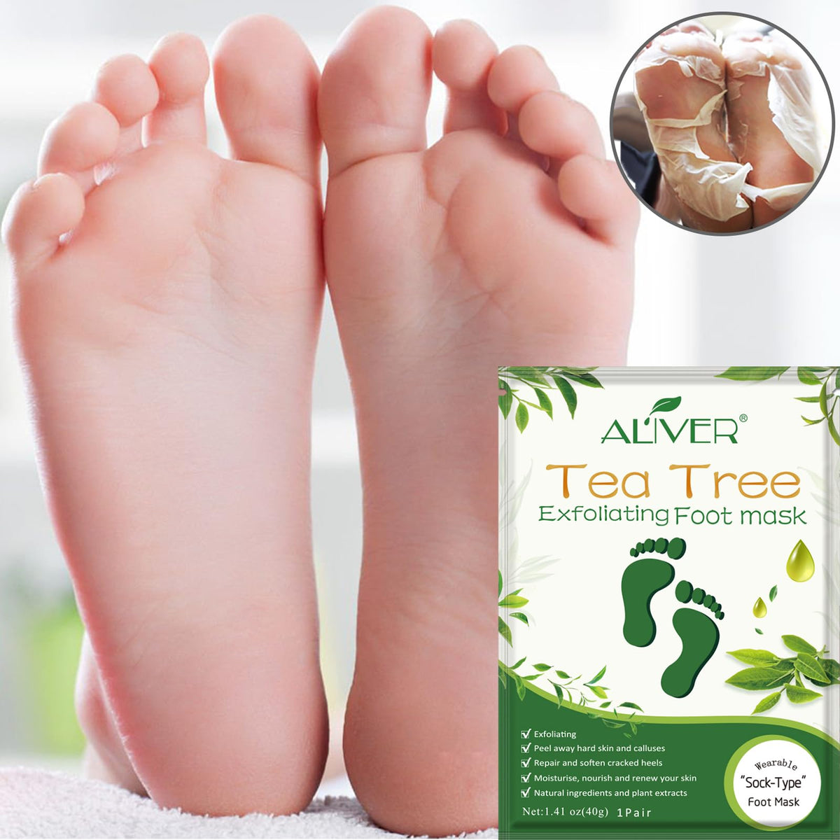 ALIVER Foot Peel Mask 3-pack applying essence evenly for smoother skin