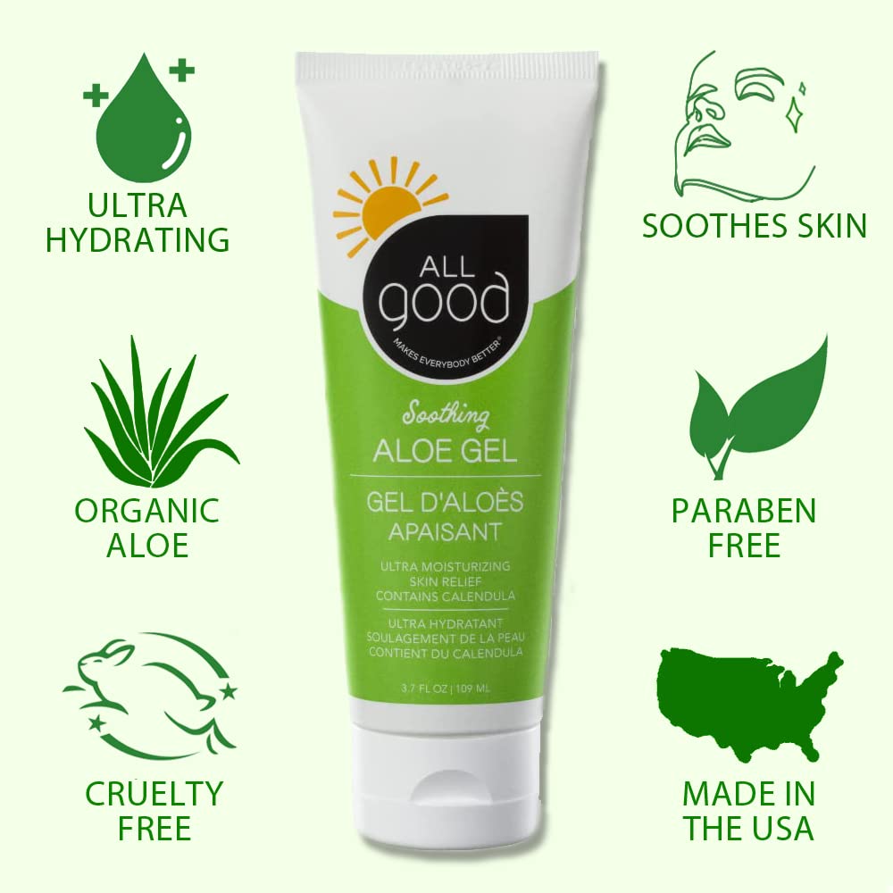 All Good Aloe Gel jar for post-sun hydration with plant-based ingredients.