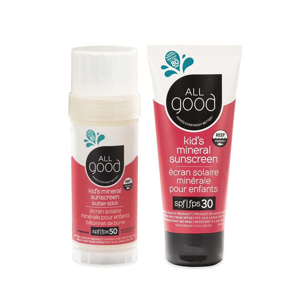 All Good Baby Sunscreen Butter Stick on face-nose-ears provides quick sun protection.