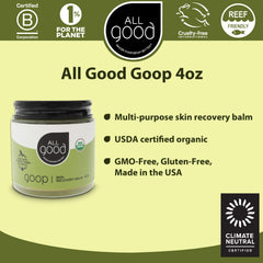 All Good Goop balm being applied to dry skin or lips.
