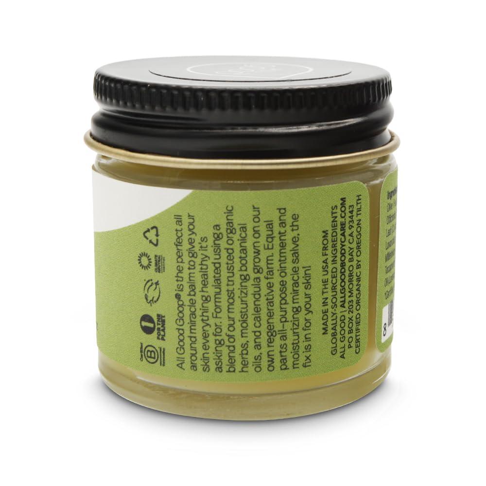 All Good Goop Recovery Balm label close-up highlights calendula and lavender ingredients.