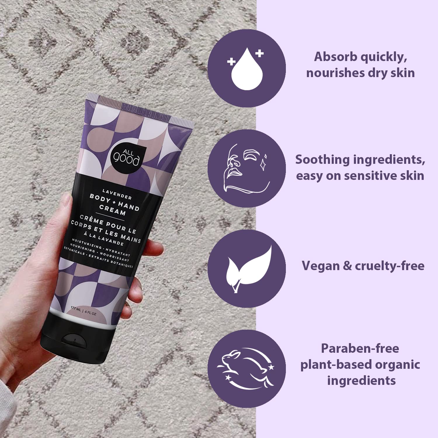 All Good lotion absorbs easily for silky skin.