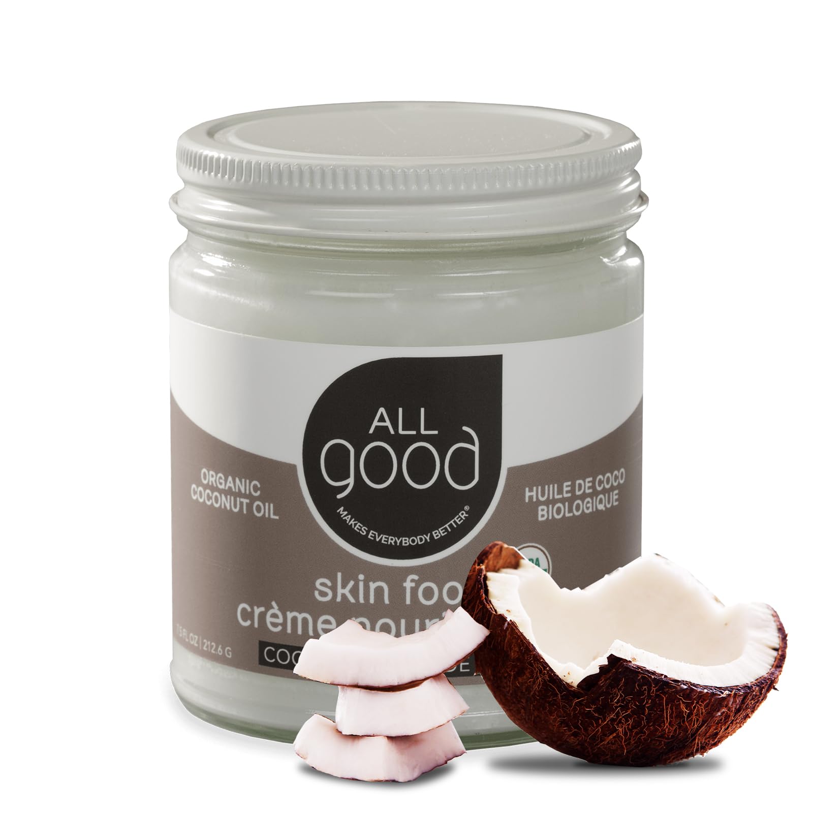 All Good Skin Food coconut oil jar delivering deep moisture for daily care.