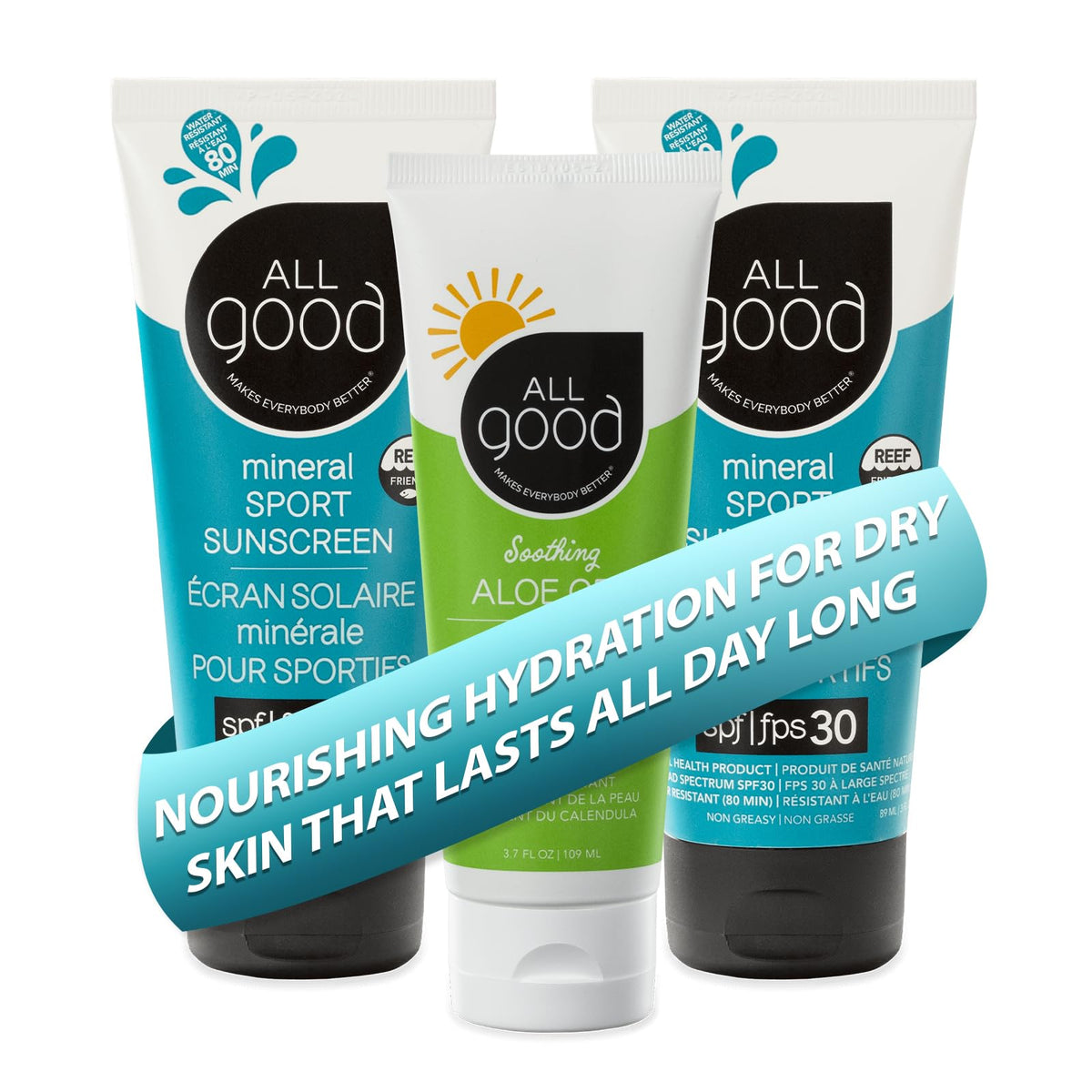 All Good Sport SPF 30 label highlights reef-friendly protection.