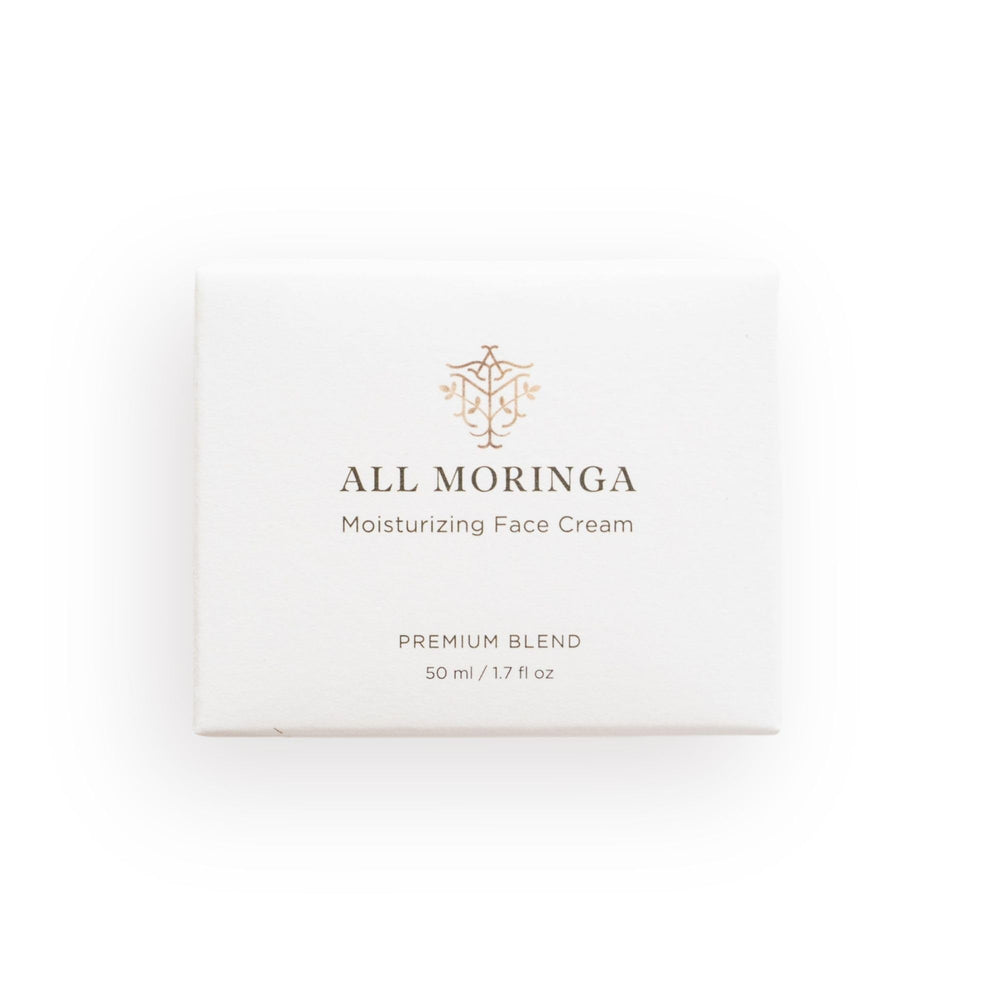 All Moringa Face Cream label on jar highlights natural vegan and cruelty-free formula.