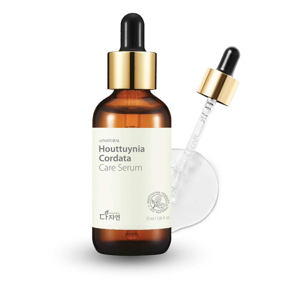 All Natural Houttuynia Serum bottle close-up for calming daily hydration
