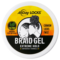 AllDay Locks Braid Gel applied to a hair section for firm control.