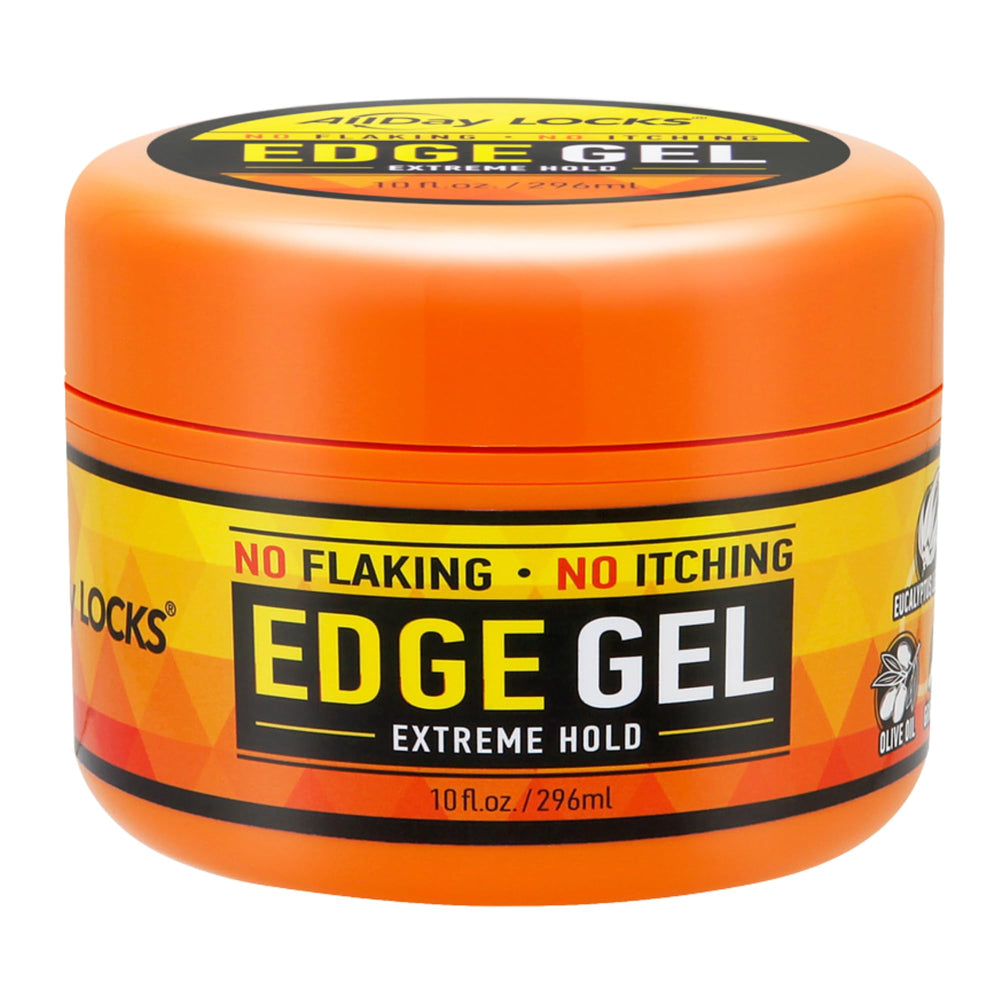 AllDay Locks Edge Gel jar close-up showcasing strong edge control and 24-hour hold.