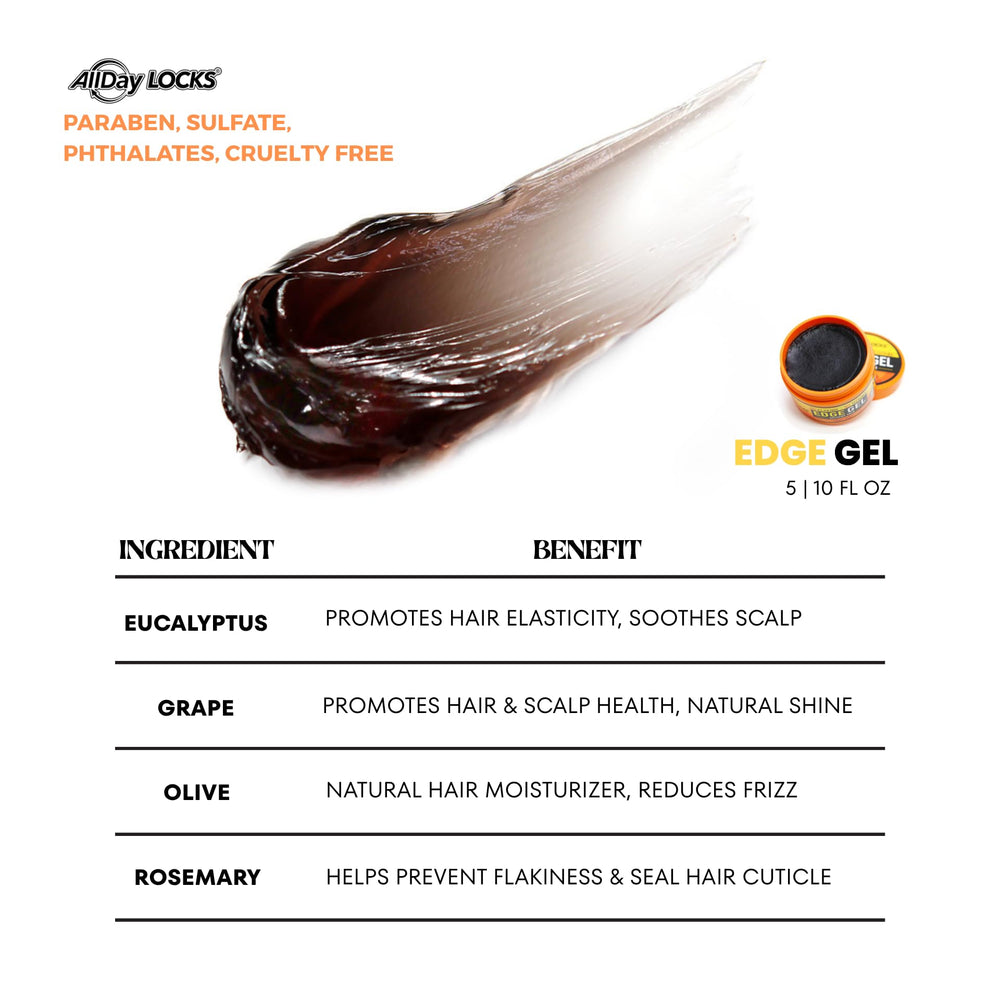 AllDay Locks Edge Gel brushed through hair to demonstrate hold.