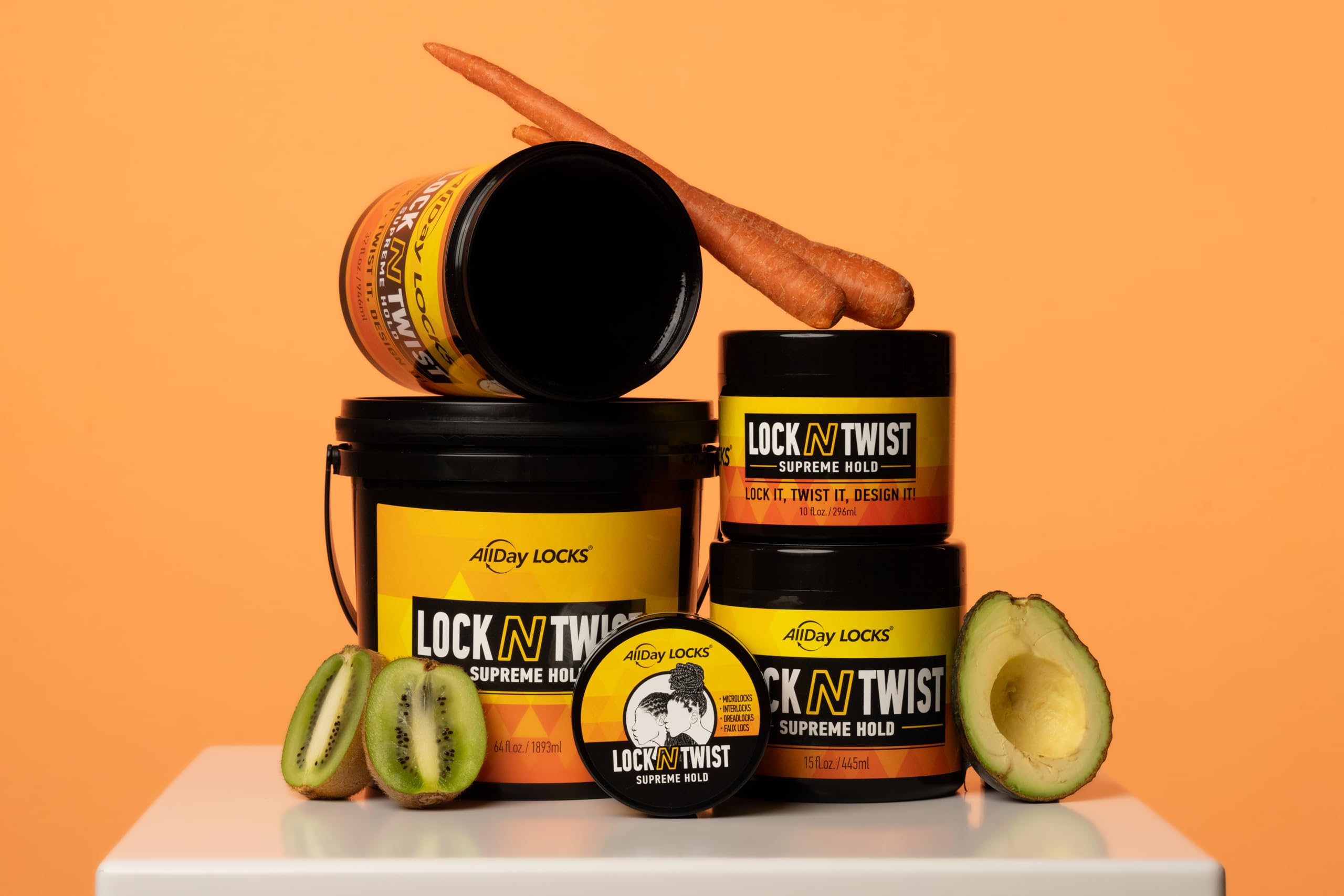 AllDay Locks Lock N Twist Supreme Hold 64oz bucket emphasizes value for salon-grade care