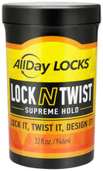 AllDay Locks Lock N Twist Supreme Hold jar close-up showing strong hold for locs.