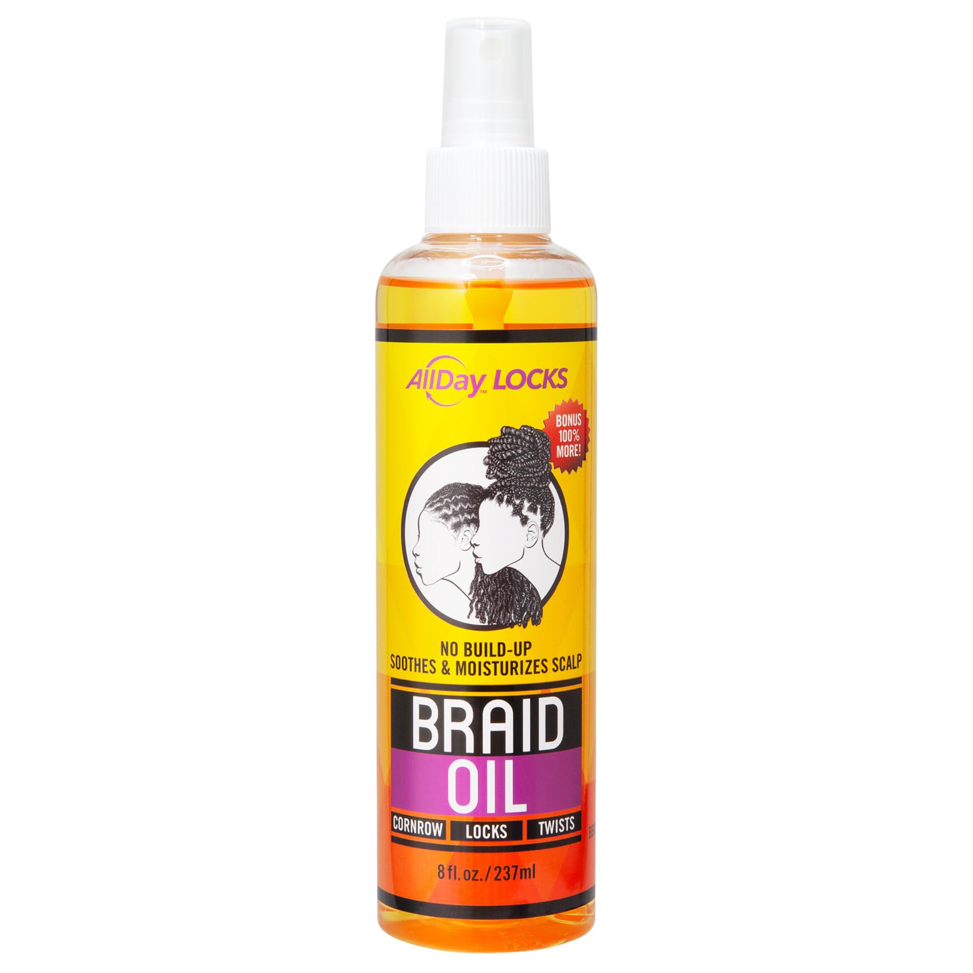 AllDay Locks Braid Foam bottle close-up showing lightweight hold for protective styles.
