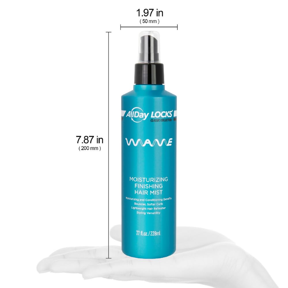 AllDay Locks Classic Wave Hair Mist application demonstrates easy styling from several inches away.