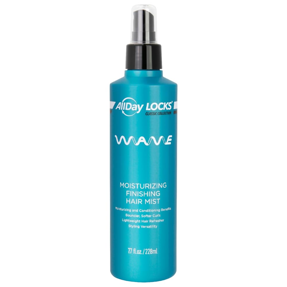 AllDay Locks Classic Wave Hair Mist bottle provides lightweight shine for waves.