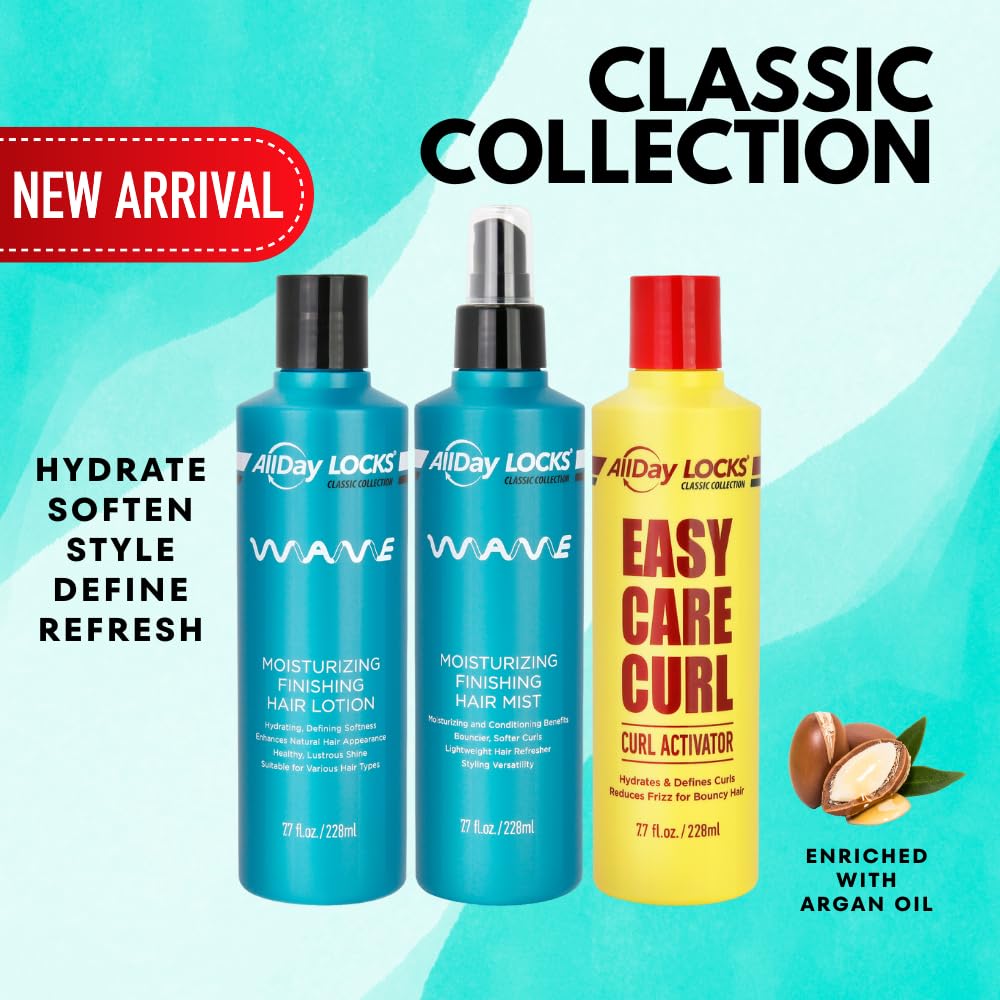 AllDay Locks Classic Wave Hair Mist on curls highlights movement, moisture, and bounce.