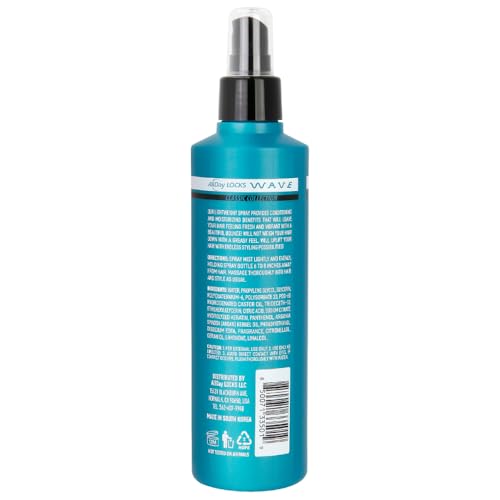 AllDay Locks Classic Wave Hair Mist spritz close-up shows even application and body.