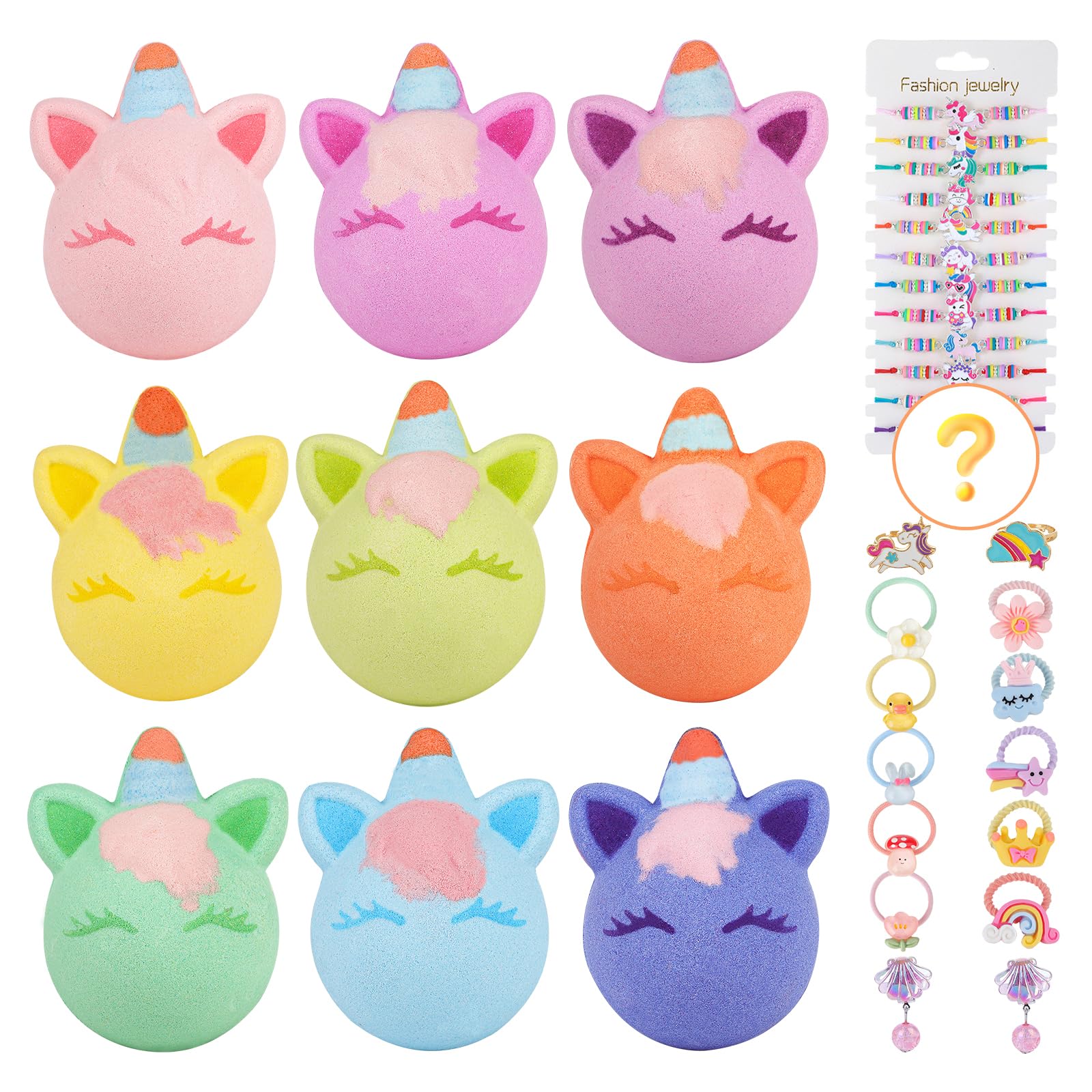 Alldomess unicorn bath bombs 9-pack colorful assortment for kids' bathtime