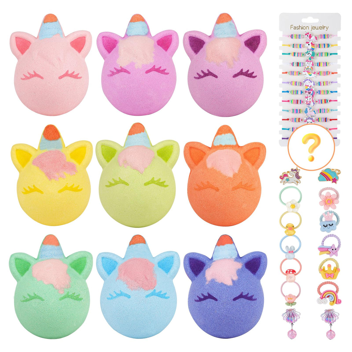 Alldomess unicorn bath bombs 9-pack colorful assortment for kids' bathtime