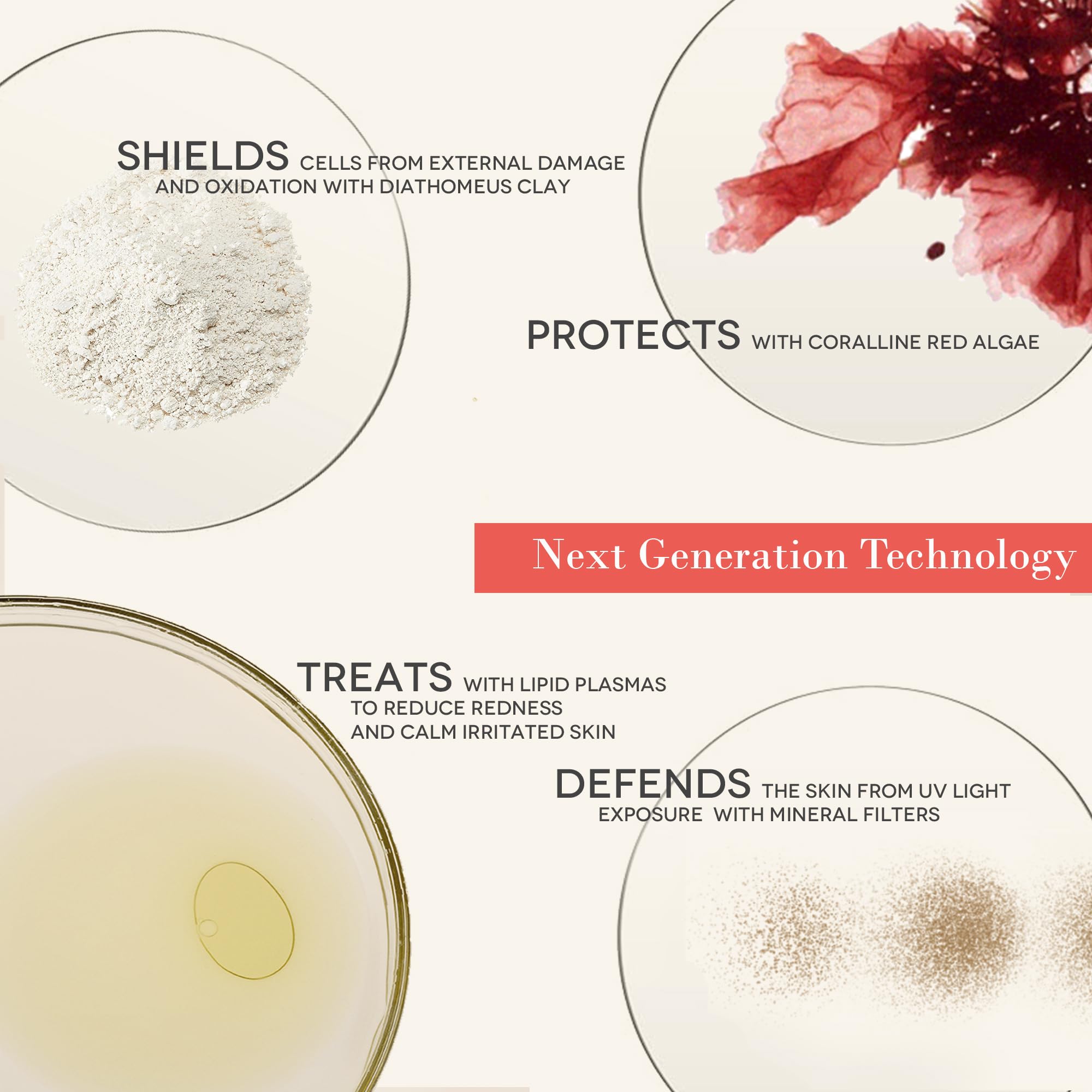 Alleven Color Shield ingredients include coralline red algae and diathomeus clay calm skin.