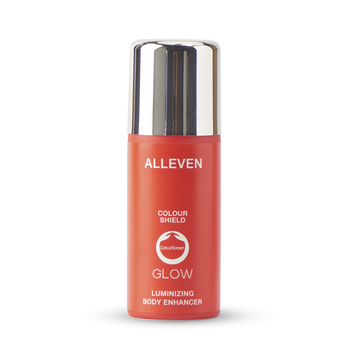 Alleven Color Shield Spray bottle close-up with pearl shimmer for radiant skin.