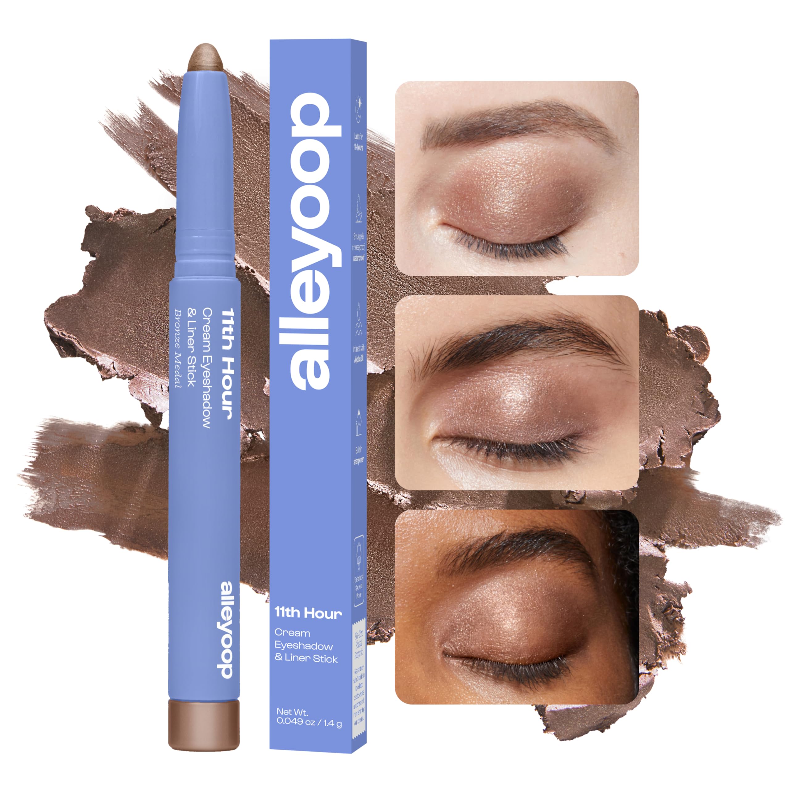 ALLEYOOP cream-to-powder eyeshadow stick close-up showing blendable shade