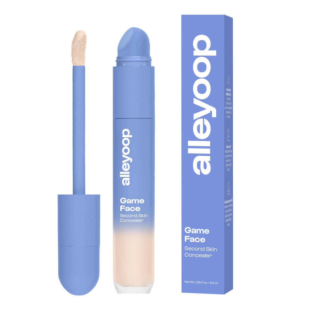 ALLEYOOP Game Face Concealer packaging shows compact tube for on-the-go use.