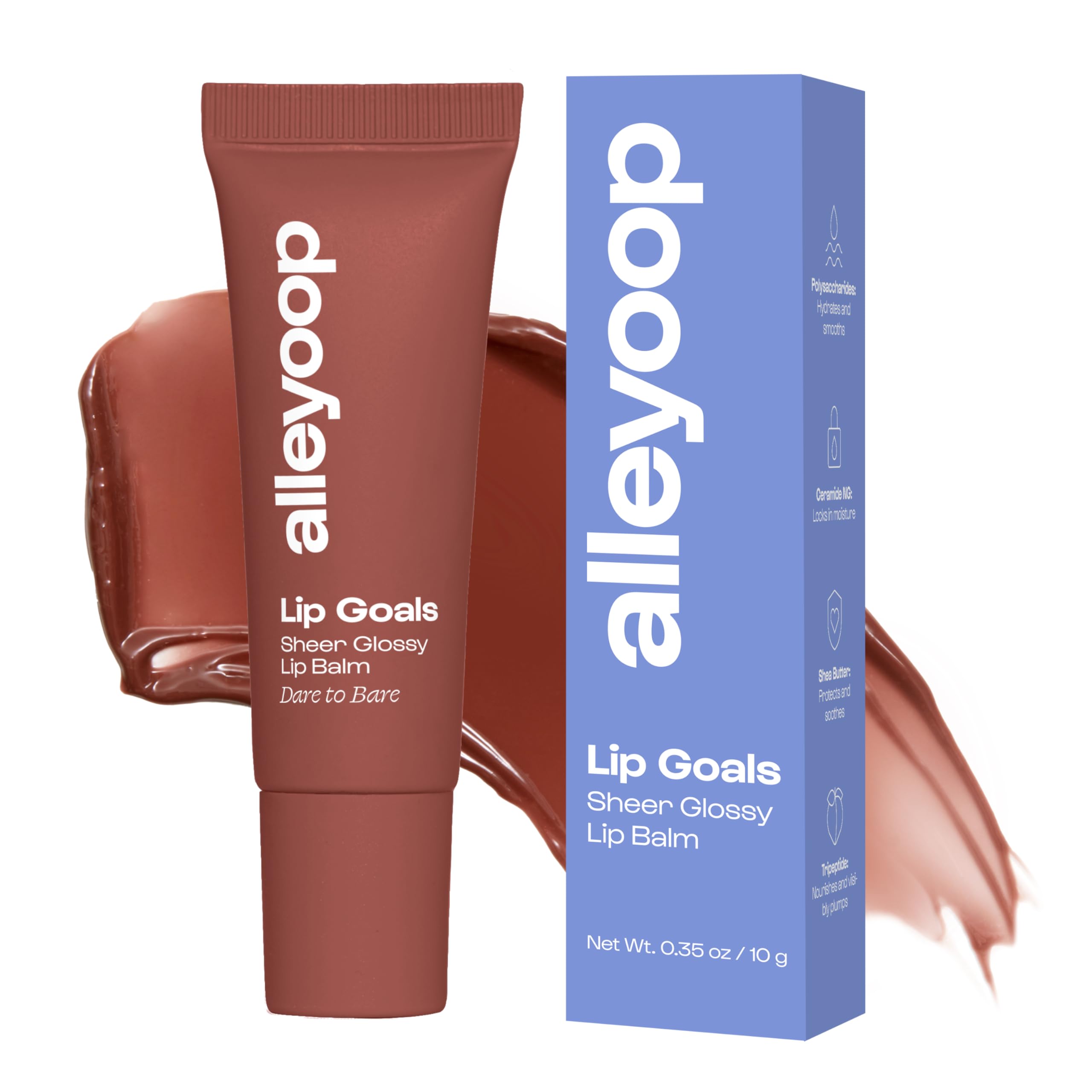 ALLEYOOP Lip Goals moisturizing lip balm with a glossy finish for everyday hydration.