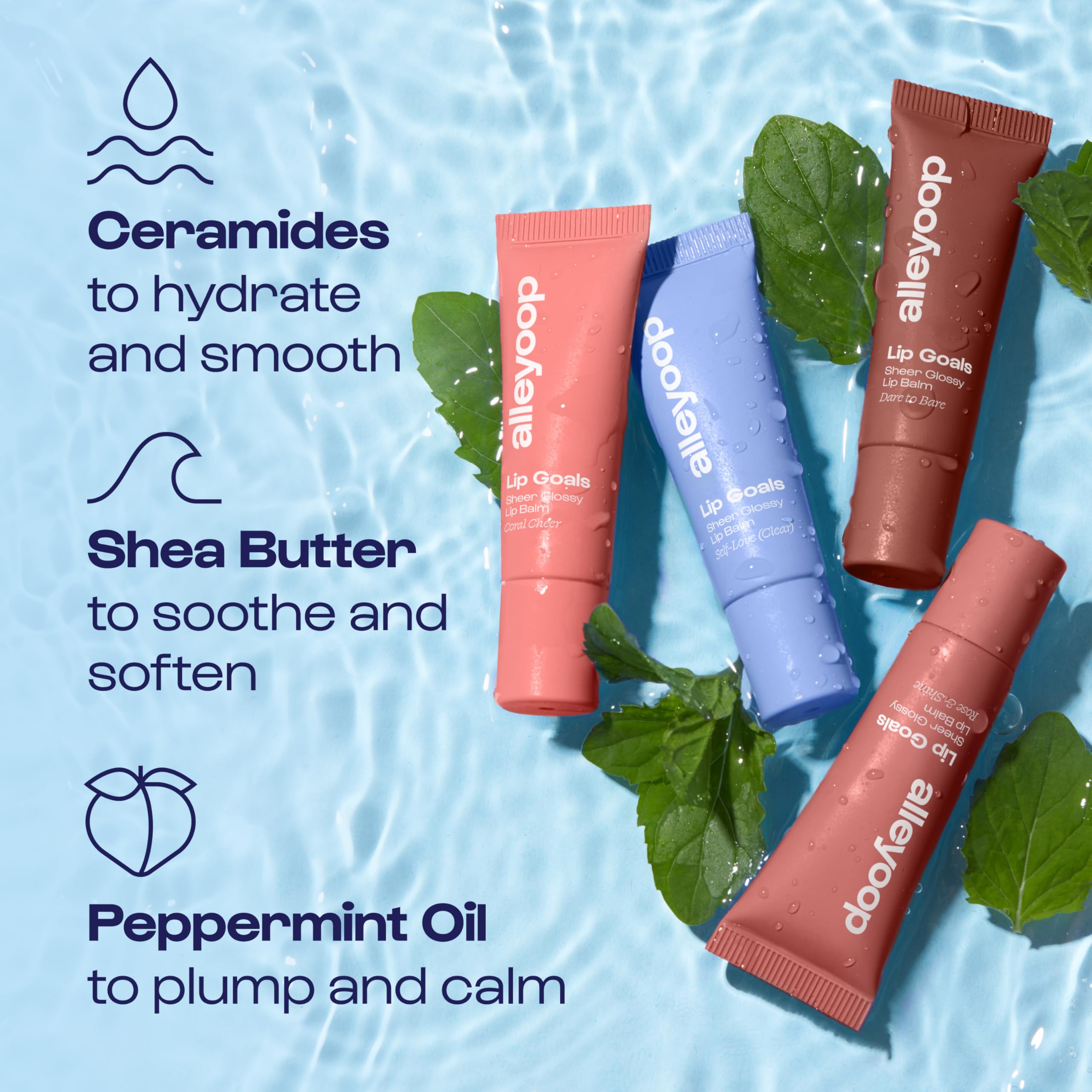 ALLEYOOP Lip Goals vegan cruelty-free formula without mineral oil for clean beauty benefits.