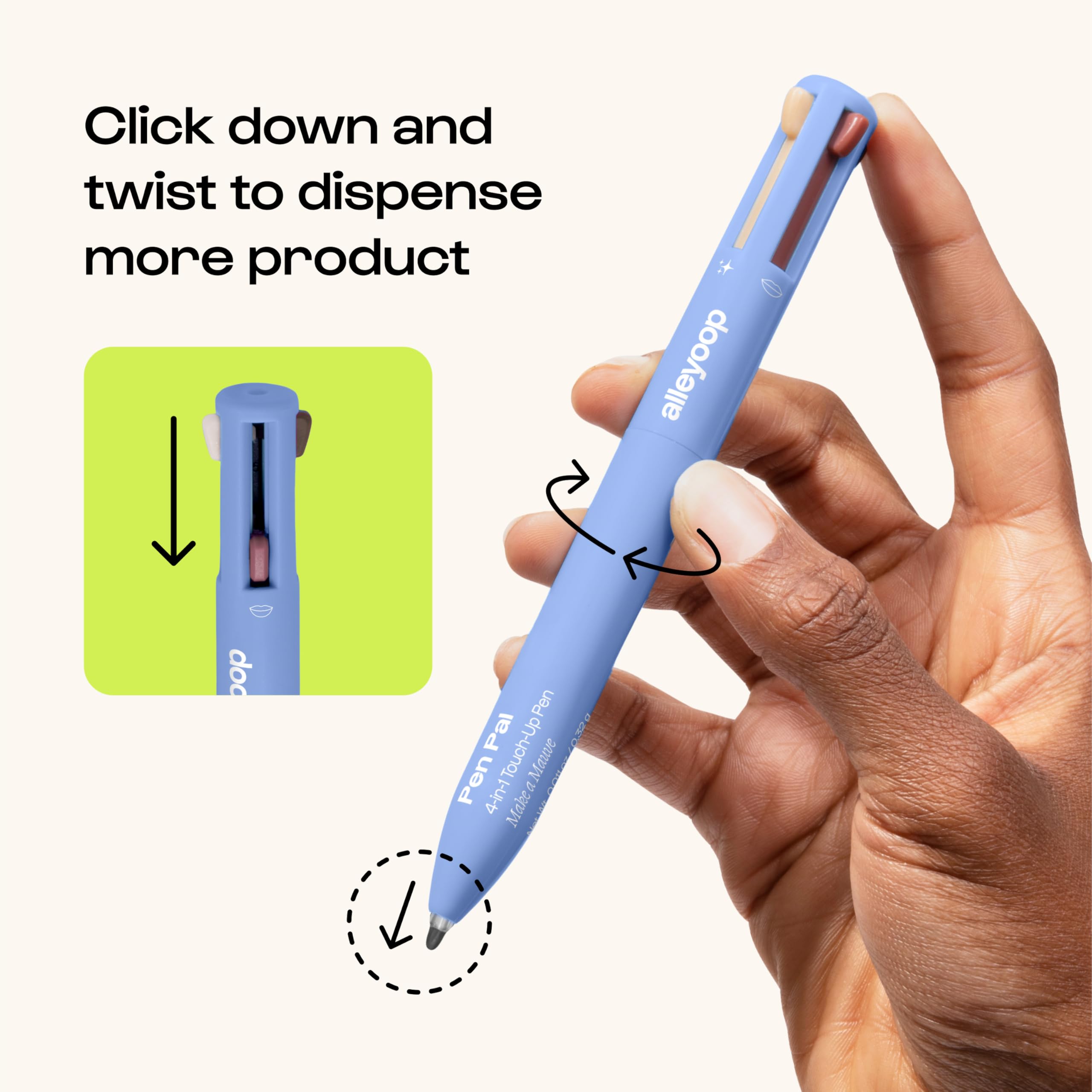 ALLEYOOP Pen Pal 4-in-1 makeup pen travel compact keeps your vanity slim
