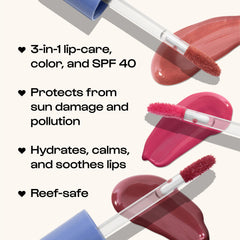 ALLEYOOP lip oil texture swatch shows glossy, serum-like glide for hydration.