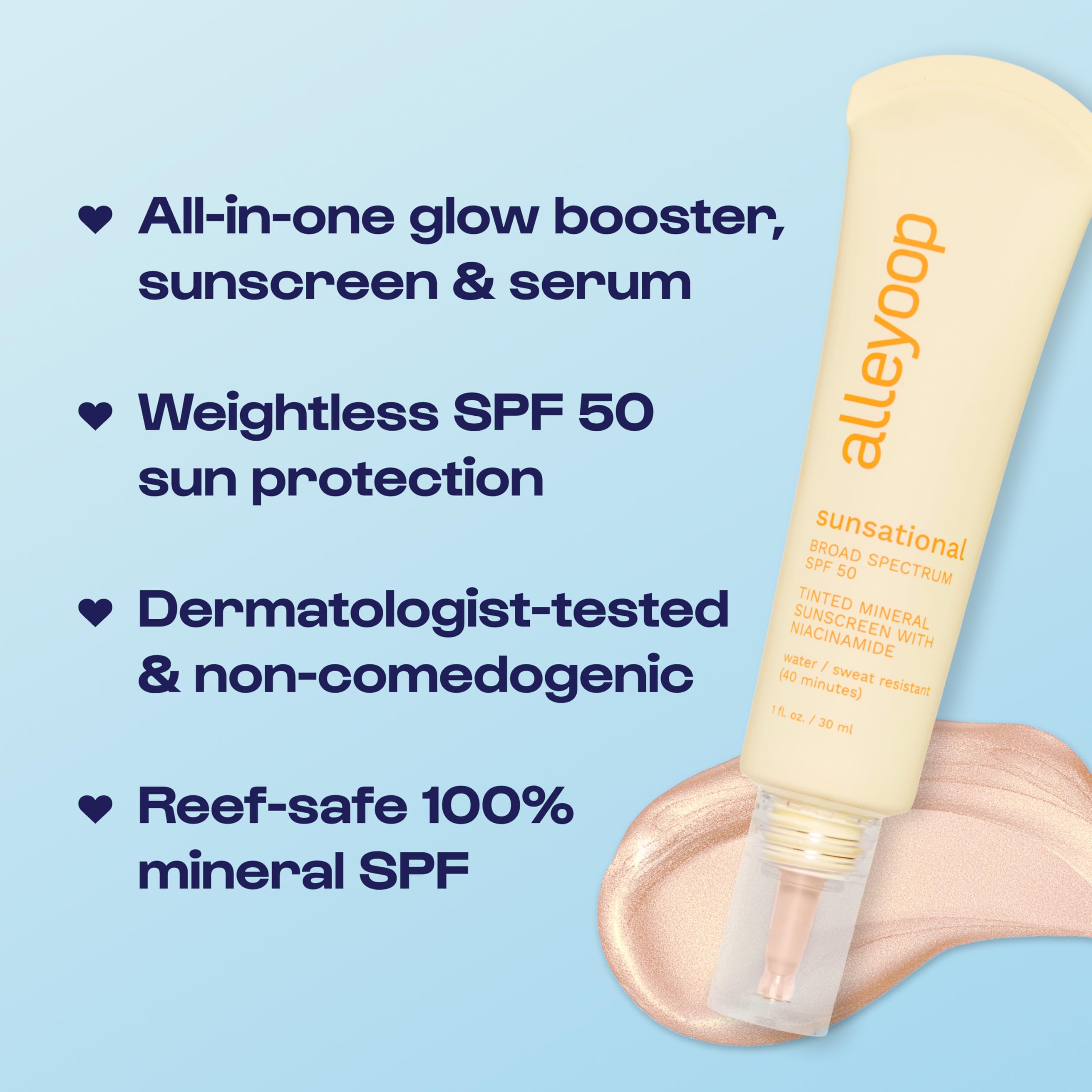 Alleyoop Sunsational application stroke highlights easy blending for a smooth, even complexion.