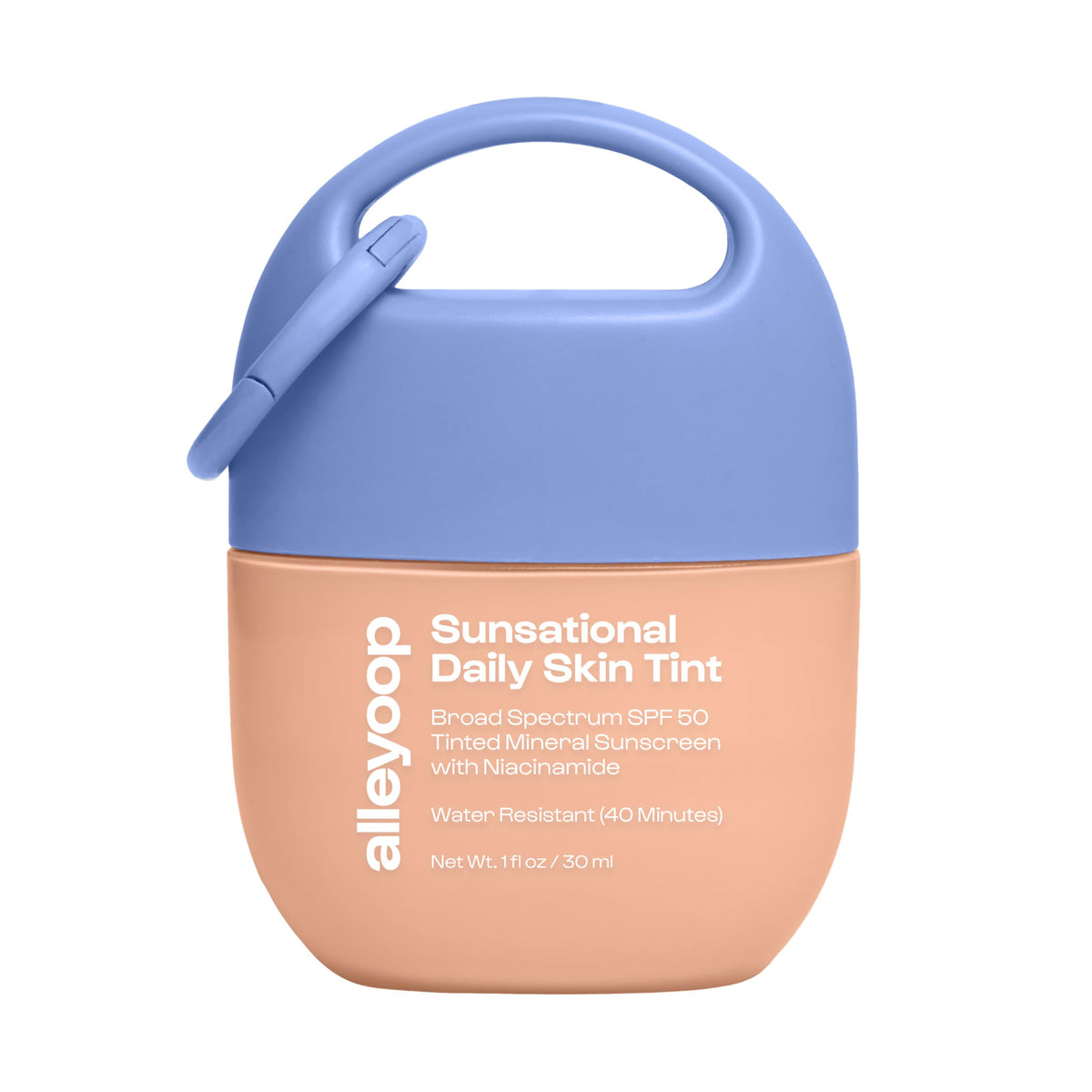ALLEYOOP Sunsational bottle front showing mineral SPF 50 protection for daily wear.