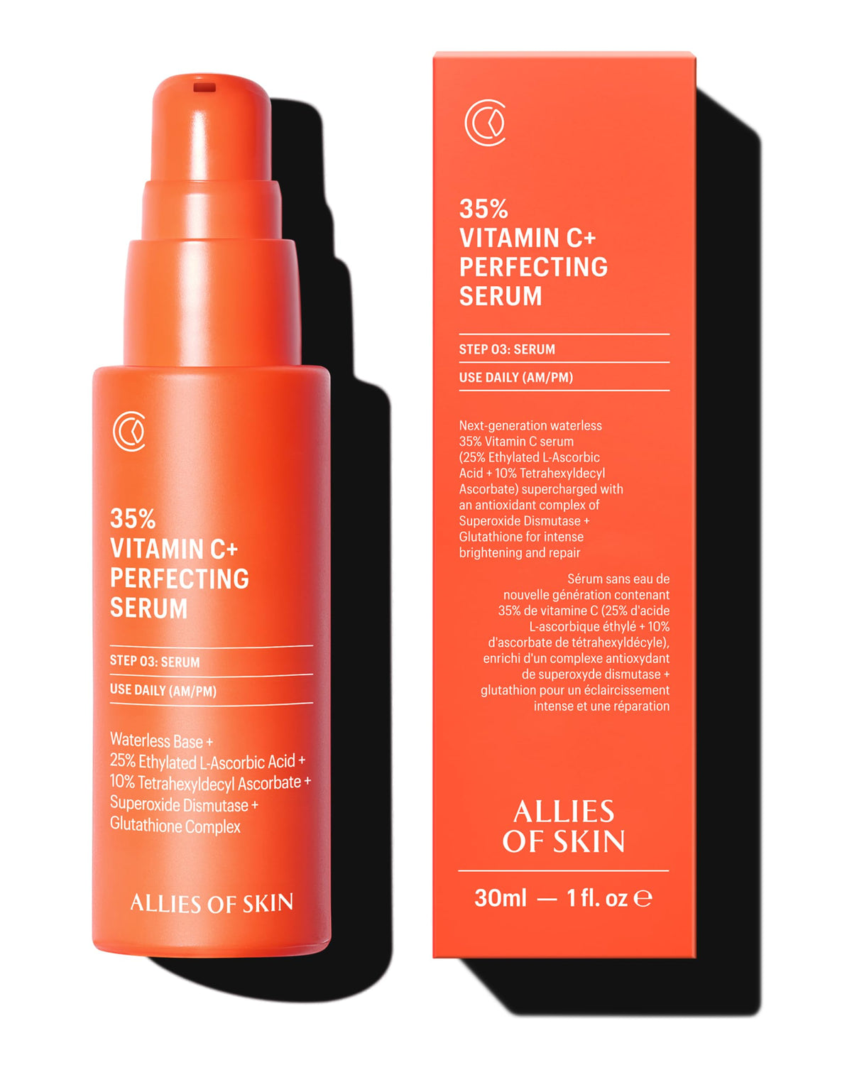 Allies of Skin 35% Vitamin C serum bottle for radiant daytime use.