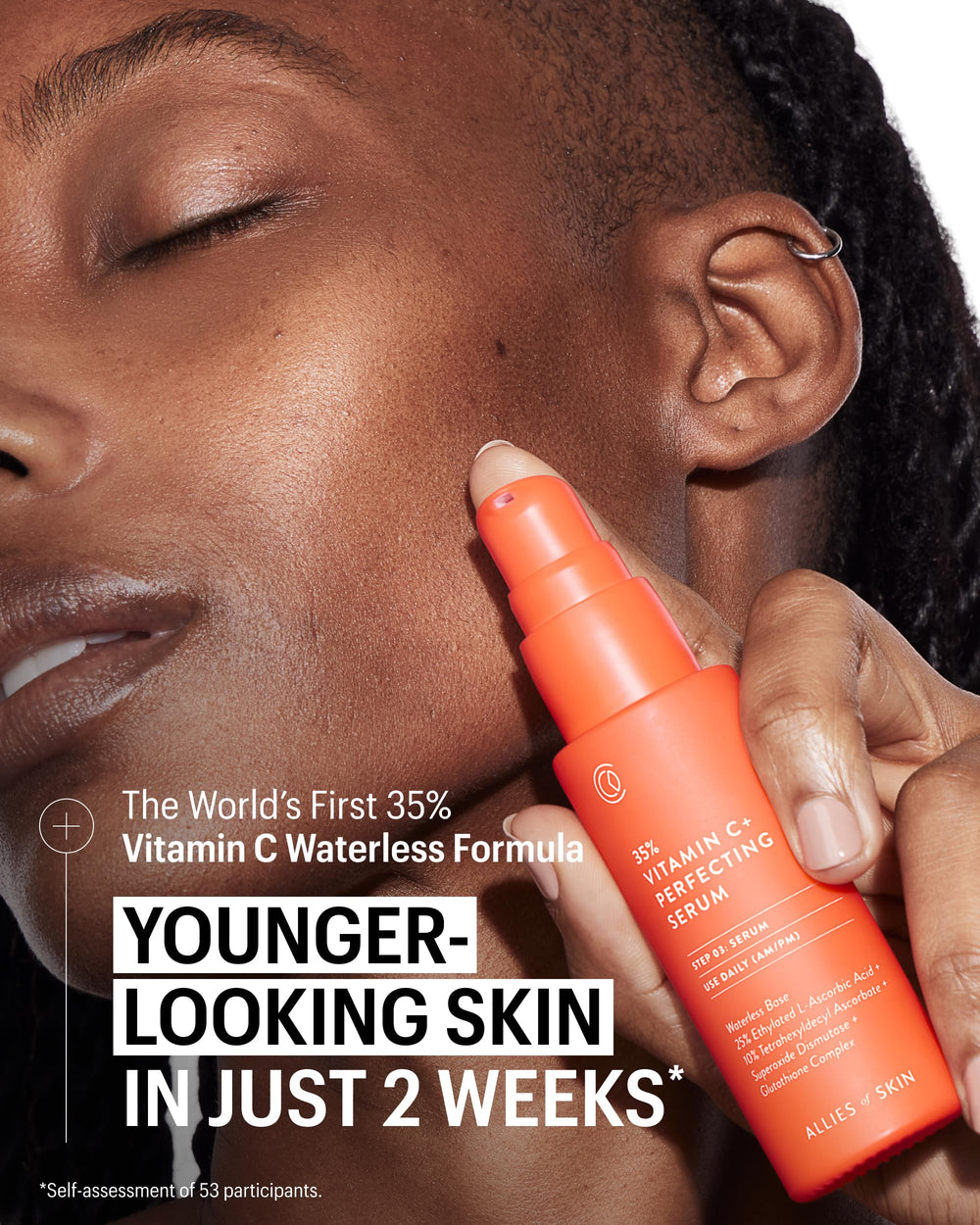 Allies of Skin 35% Vitamin C serum dropper releasing concentrated formula.