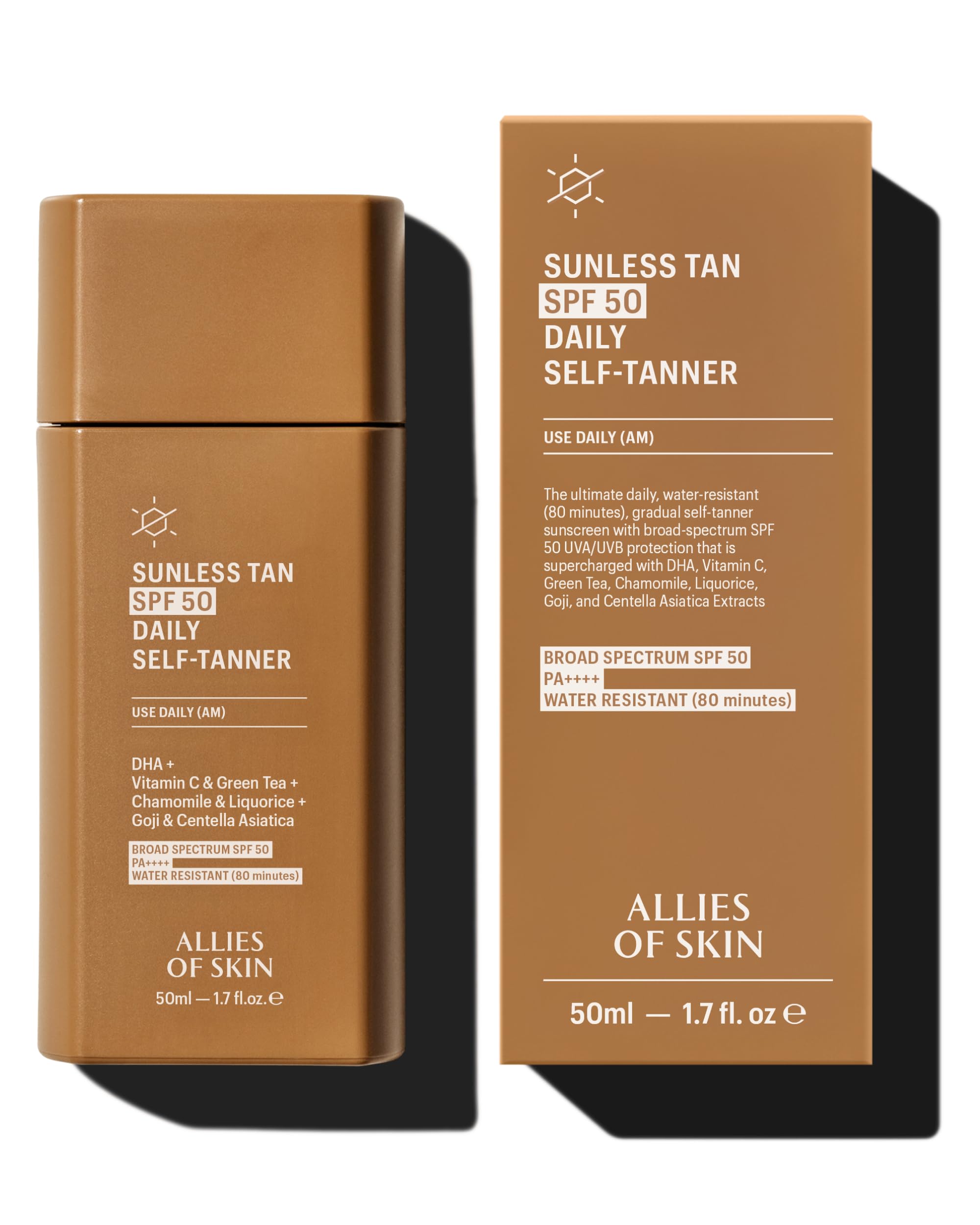 Allies of Skin Daily SPF 50 face bottle with buildable glow